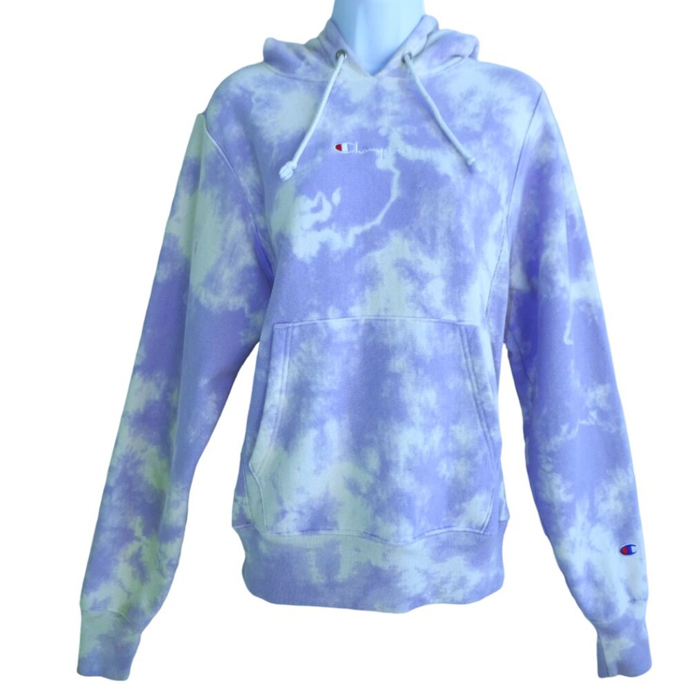 Champion Reverse Weave Hoodie Purple Tie Dye Cotton Blend Sweatshirt XS